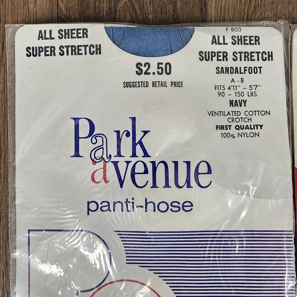 Vintage Park Avenue Pantyhose Lot 5 Prs Opaque Sheer Navy Red Grey Burgundy Bone